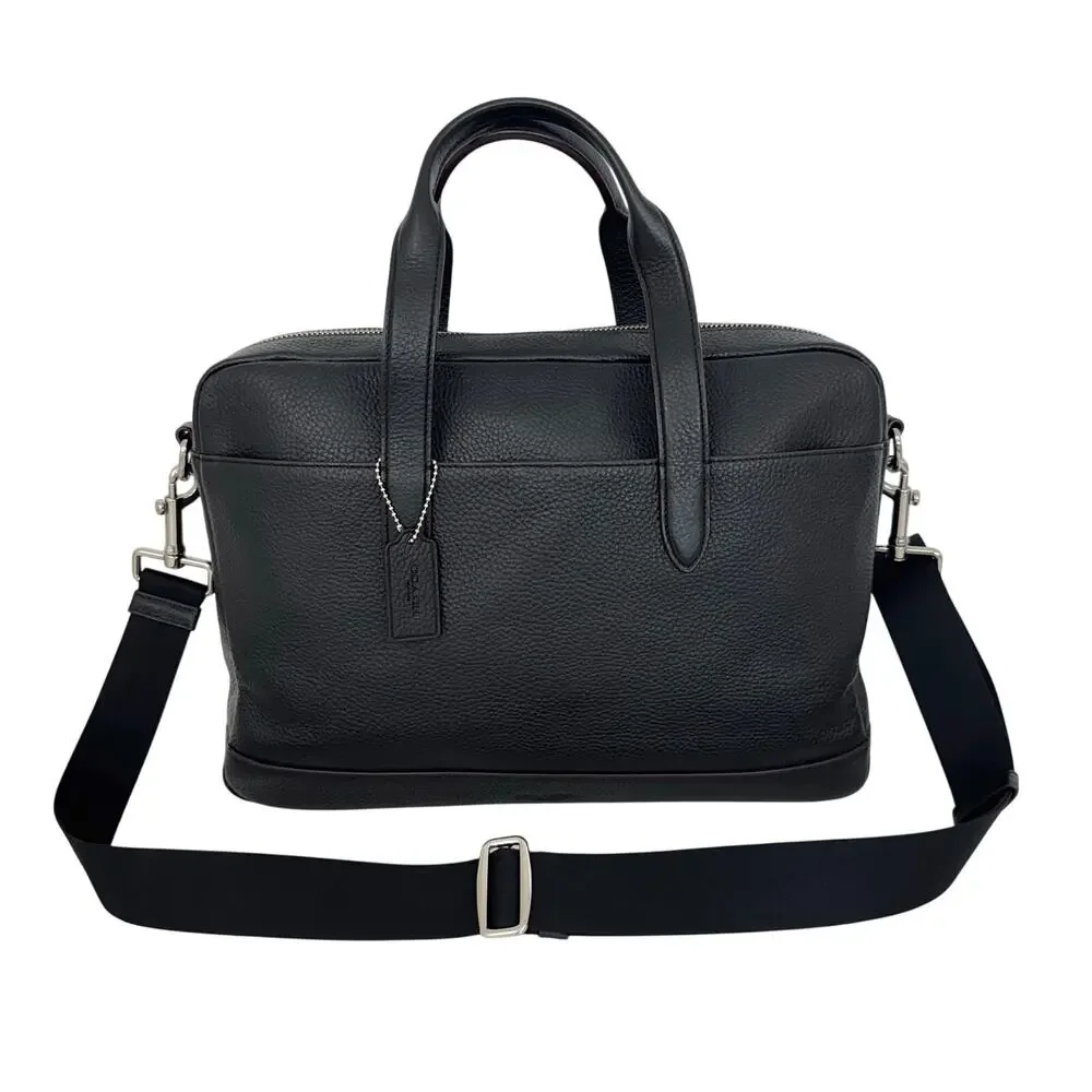 Coach Hamilton Bag Pebbled Leather Briefcase Business Travel G1761- F11319 Black